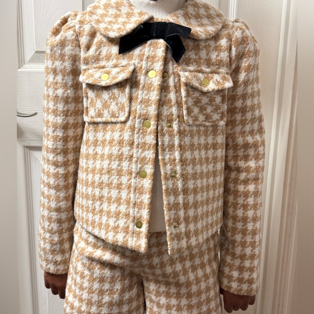 Janie and Jack Tan Houndstooth Kids Blazer Set